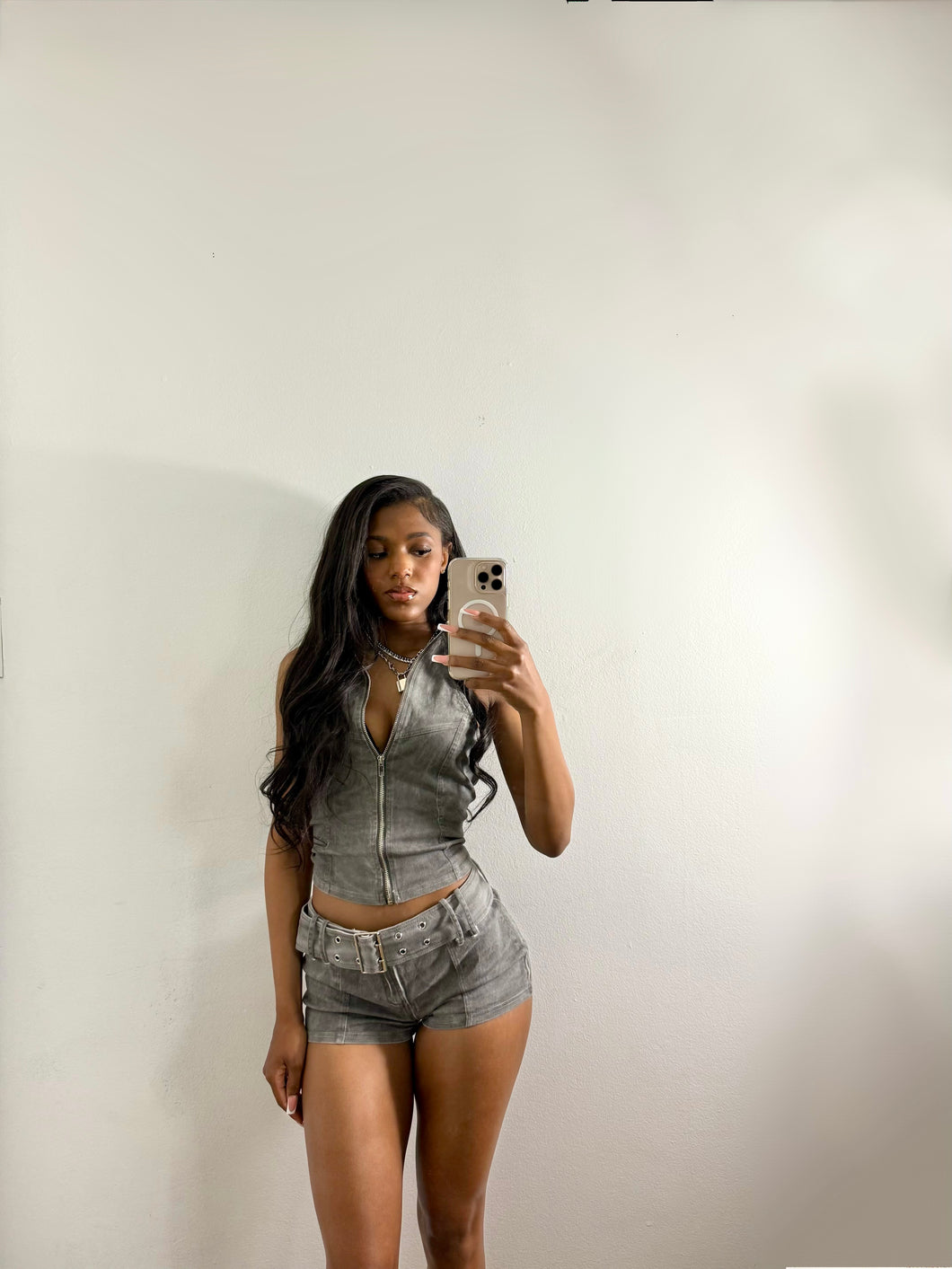 Halter Denim Number Micro Short Set