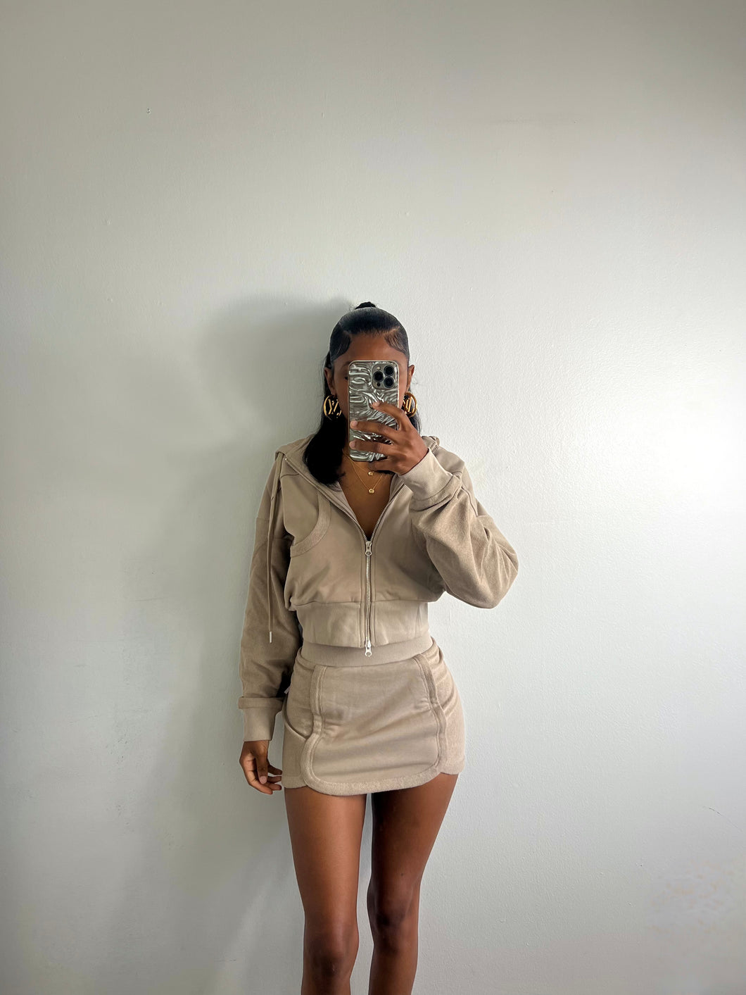 Nude Zip Up Skirt Set