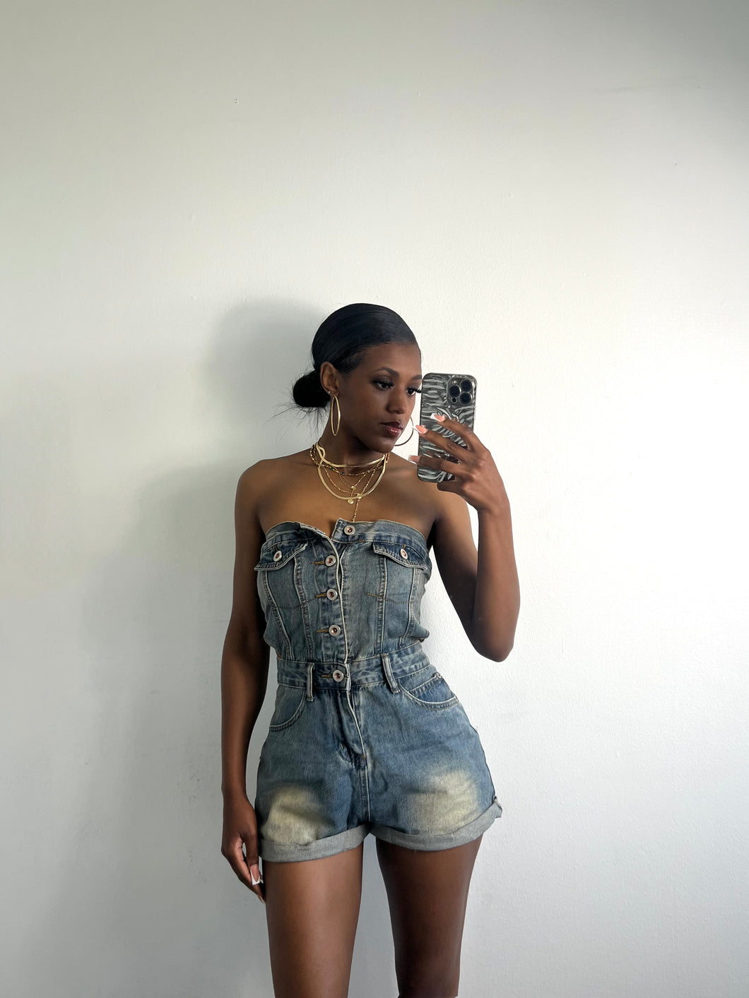 Cutout Denim Romper